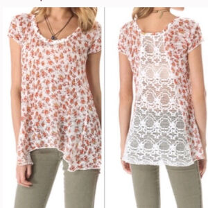 FREE People short sleeve knit top crochet sheer back top tunic size xs